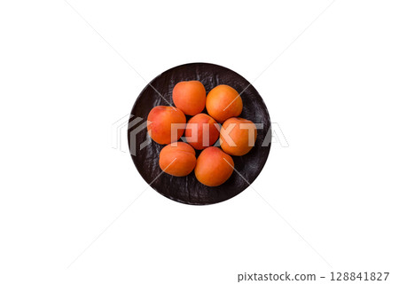 Fresh ripe fruit apricots are red yellow in color Fresh ripe fruit apricots are red yellow in color 128841827