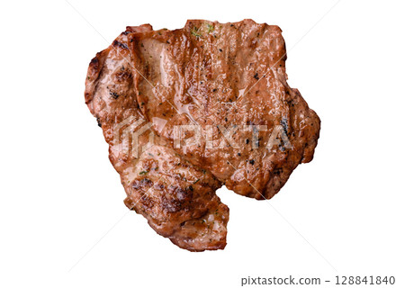 Steak, grilled beef, sirloin cooked on the barbecue with salt and spices 128841840