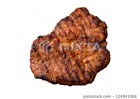 Meat, steak, beef tenderloin cooked on grill. Juicy steak as a food background Meat, steak, beef tenderloin cooked on grill. Juicy steak as a food background 128841908