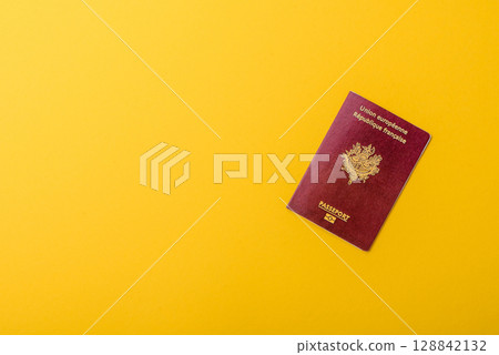 French passport for travelling, flying and doing business. France document, id French passport for travelling, flying and doing business. France document, id 128842132