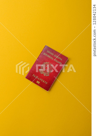 Italy passport for travelling, flying and doing business. Italian document, id Italy passport for travelling, flying and doing business. Italian document, id 128842134