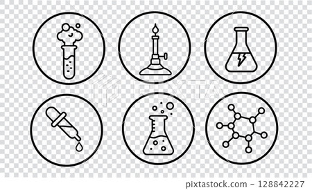 Science lab equipment icons collection. Chemistry experiment instrument set line art. Laboratory research education medical pharma. Simple outline style transparent background vector Science lab equipment icons collection. Chemistry experiment instrument set line art. Laboratory research education medical pharma. Simple outline style transparent background vector 128842227