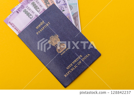 Indian passport for travelling, flying and doing business. India document, id Indian passport for travelling, flying and doing business. India document, id 128842237