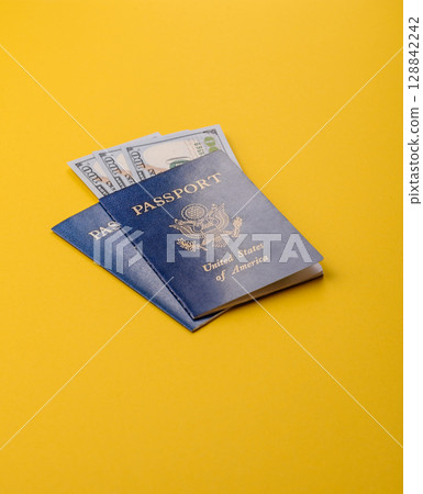 US passport for travelling, flying and doing business. USA document, id 128842242