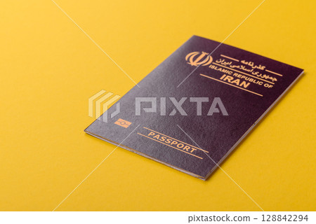Iranian passport for travelling, flying and doing business. Iran document, id 128842294