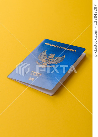 Indonesian passport for travelling, flying and doing business. Indonesia document, id 128842297