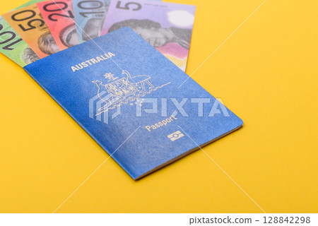 Australian passport for travelling, flying and doing business. Australia document, id 128842298