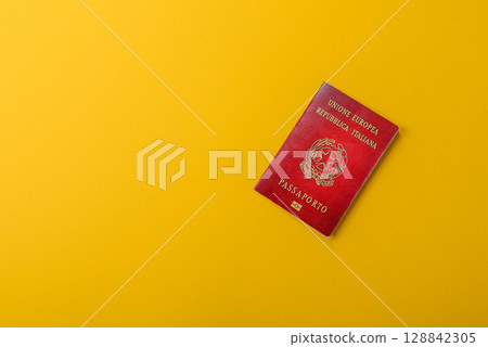 Italy passport for travelling, flying and doing business. Italian document, id 128842305