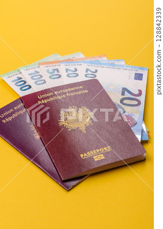 French passport for travelling, flying and doing business. France document, id 128842339