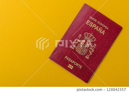 Spain passport for travelling, flying and doing business. Spanish document, id Spain passport for travelling, flying and doing business. Spanish document, id 128842357