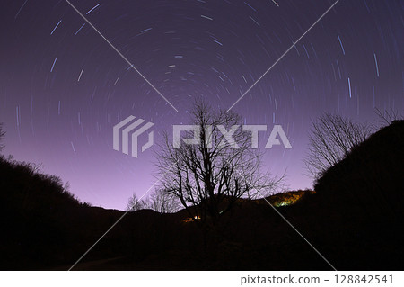 A view of the stars of the Milky Way with a mountain top in the foreground.Perseid Meteor Shower observation A view of the stars of the Milky Way with a mountain top in the foreground.Perseid Meteor Shower observation 128842541