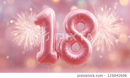 inflatable balloons numbers 18 years with fireworks for the holiday beautiful postcard inflatable balloons numbers 18 years with fireworks for the holiday beautiful postcard 128842606