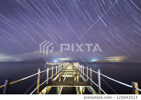 A view of the stars of the Milky Way with a mountain top in the foreground.Perseid Meteor Shower observation A view of the stars of the Milky Way with a mountain top in the foreground.Perseid Meteor Shower observation 128842613