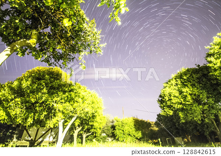 A view of the stars of the Milky Way with a mountain top in the foreground.Perseid Meteor Shower observation 128842615