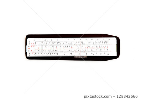 Logarithm ruler isolated on white background mechanical calculator isolated. 128842666