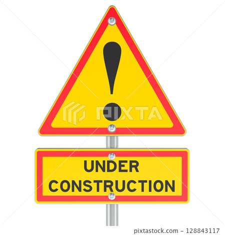 Under Construction warning road sign. 3D rendering Under Construction warning road sign. 3D rendering 128843117