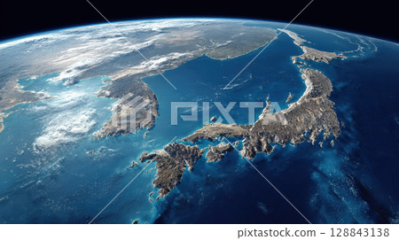 Diverse topography of Japan, the Korean Peninsula. Themes of global geography, environmental studies, international relations, and scientific exploration. 128843138