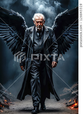 black fallen angel - an old man on a dark background, a demon who was a former shepherd 128843319