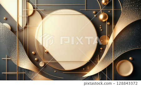 luxurious geometric backgrounds in gold, rose gold and black frames with abstract 3D circles 128843372