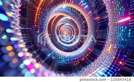 gorgeous complex spiral of diamonds and gemstones unwinding, top view 128843418