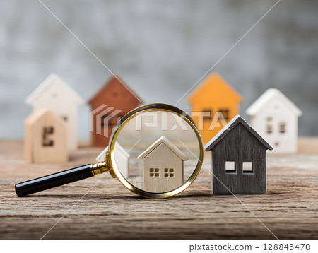 Real estate, mortgage, conceptual background for buying and selling homes and business premises. Neural network AI generated art 128843470