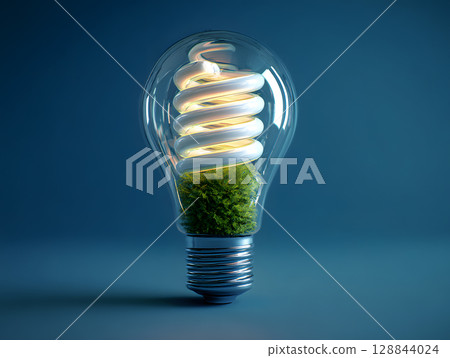 The light bulb as a concept of environmental protection and energy saving. Neural network AI generated art 128844024