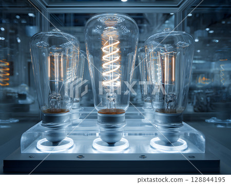 The light bulb as a concept of environmental protection and energy saving. Neural network AI generated art The light bulb as a concept of environmental protection and energy saving. Neural network AI generated art 128844195