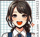 笑容燦爛的日本年輕女性插畫！ 10多歲、20多歲、30多歲、40多歲的年輕一代！打工AIOL 128844323