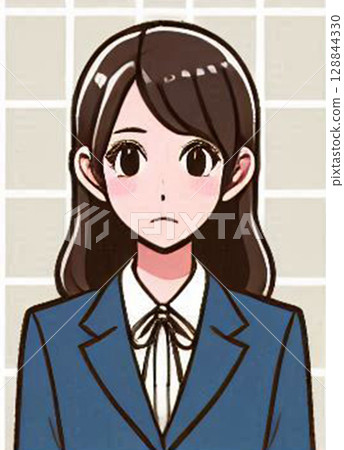 日本女學生的憂慮和憤怒表情，可愛又美麗！青春少女高中生或國中生製服AI插畫《青春》 128844330