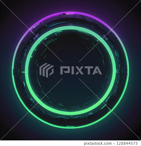 dynamic acid green neon ring glowing with vibrant intensity for use in tech themed digital artwork 128844573