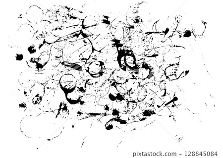 Black ink stains grunge texture overlay isolated on white background 128845084