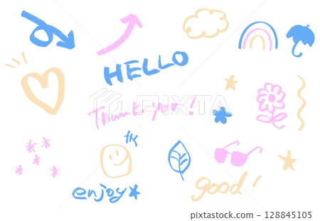 手繪彩色塗鴉素材合集 手繪彩色塗鴉素材合集 128845105
