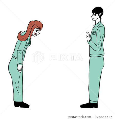 Woman bowing to man 128845346