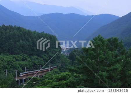 383 Series Shinano Express train running through the beautiful natural scenery of Kisoji with fresh greenery_Photo taken on 7/1/2025 383 Series Shinano Express train running through the beautiful natural scenery of Kisoji with fresh greenery_Photo taken on 7/1/2025 128845616