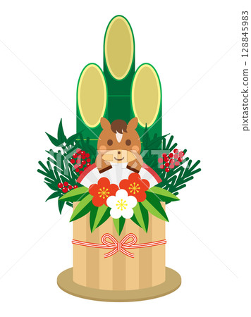 以馬為主題的新年松樹裝飾插圖 128845983