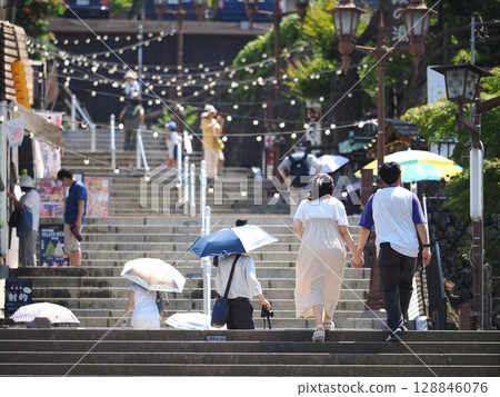 Ikaho Onsen in summer: Stone steps street 128846076