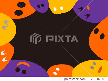 Halloween color frame, black background, colorful ghost silhouettes, ghost faces Halloween color frame, black background, colorful ghost silhouettes, ghost faces 128846188