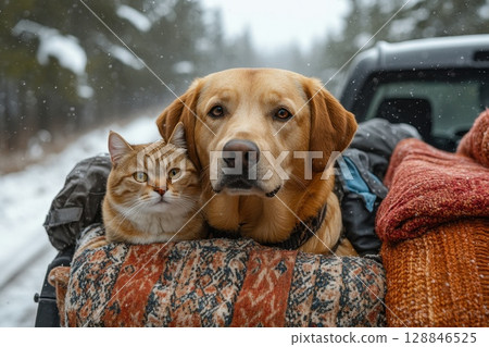 Heartwarming Scene of Dog and Cat Together 128846525