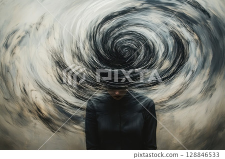 Abstract Spiraling Lines and Shapes Around Central Focus 128846533