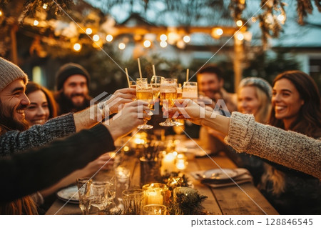 Joyful Friends Toasting with Drinks Together Joyful Friends Toasting with Drinks Together 128846545