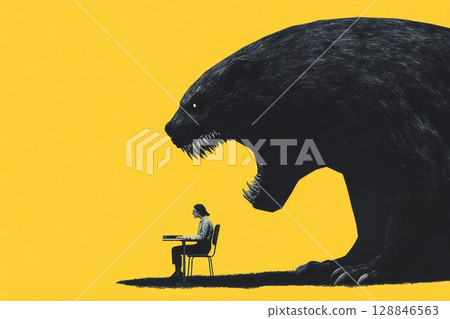 Surreal Art Depicting Terrified Office Worker 128846563