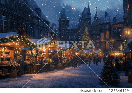 Festive Market in City Square During Evening Festive Market in City Square During Evening 128846569