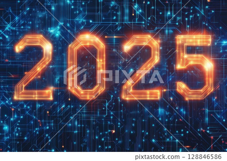 Futuristic Digital Year 2025 Background 128846586
