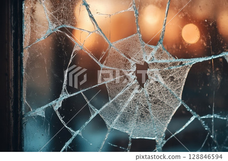 Old Shattered Windowpane Close-Up with Delicate Cracks Old Shattered Windowpane Close-Up with Delicate Cracks 128846594
