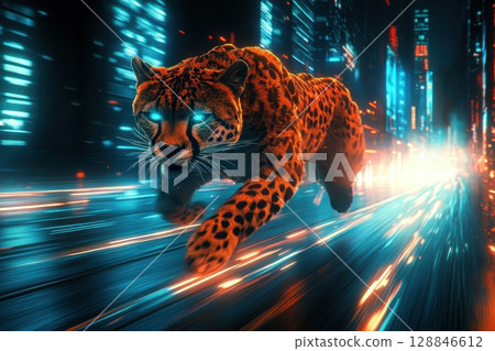 Cheetah in Enhanced Jet Propulsion Suit Running Fast 128846612