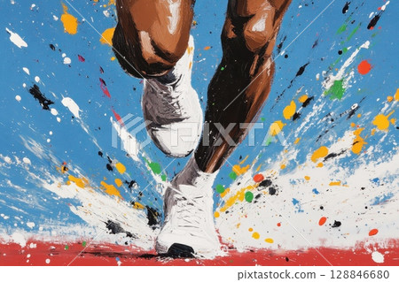 Dynamic Track Athlete in Action During Marathon Run 128846680