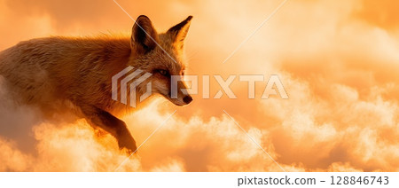 Chubby Fox Trotting Carefully Through Geothermal Area at Sunset in Beautiful Lighting Chubby Fox Trotting Carefully Through Geothermal Area at Sunset in Beautiful Lighting 128846743