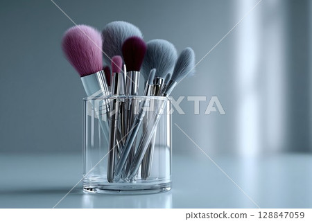 XPTitle Elegant Makeup Brushes in a Glass Holder, Soft Focus Background XPTitle Elegant Makeup Brushes in a Glass Holder, Soft Focus Background 128847059