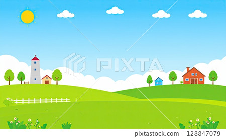 AI image: A ranch with a clear blue sky 128847079