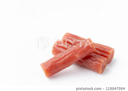 Dry sausage (Kalpas) on white background Dry sausage (Kalpas) on white background 128847084